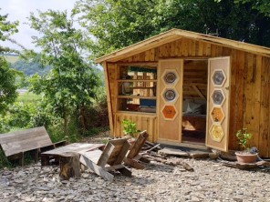 Cosy Riverside Cabin with Additional Camping Pitch in Bere Alston, Devon, England